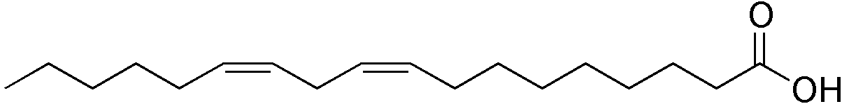 Chemical structure of the polyunsaturated fat linoleic acid.