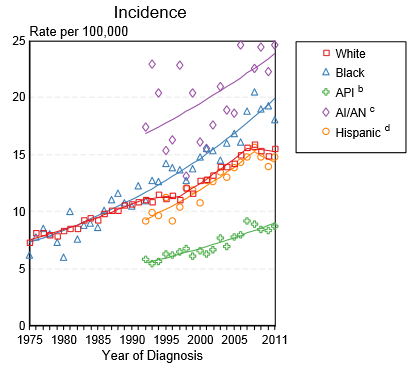 Incidence of kidney cancer by race in the United States between 1975 and 2011