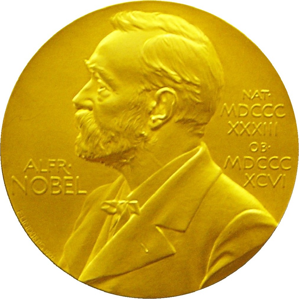 Front side (obverse) of the Nobel Prize® Medal for Physics presented to Edward Victor Appleton in 1947; photograph: David Monniaux, Appleton Tower, University of Edinburgh, 2005Template:Puic
