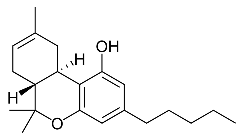 Chemical structure of delta-8-tetrahydrocannabinol.