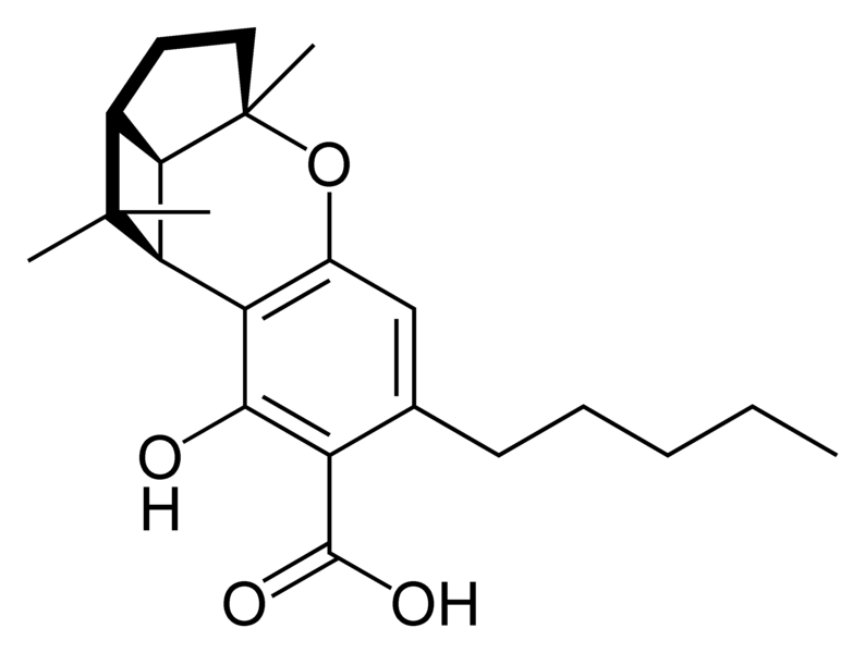 Chemical structure of cannabicyclolic acid A.