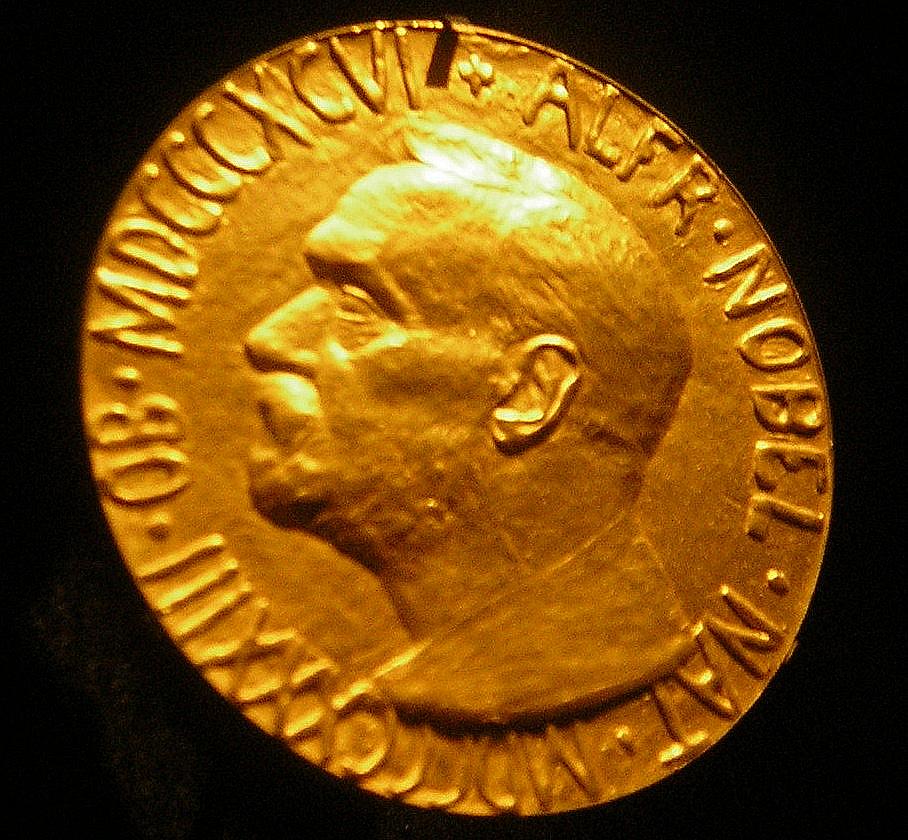 Front side of the Nobel Peace Prize® Medal presented to Sir Ralph Norman Angell in 1933; the Imperial War Museum, London, August 26, 2005.