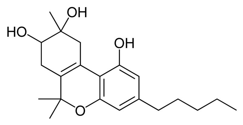 Chemical structure of 8,9-dihydroxy-delta-6a(10a)-tetrahydrocannabinol.