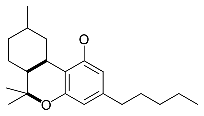 Chemical structure of the CBN-type cyclization of cannabinoids.