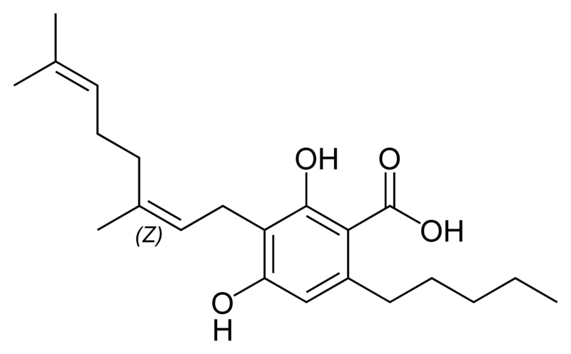Chemical structure of cannabigerolic acid A.