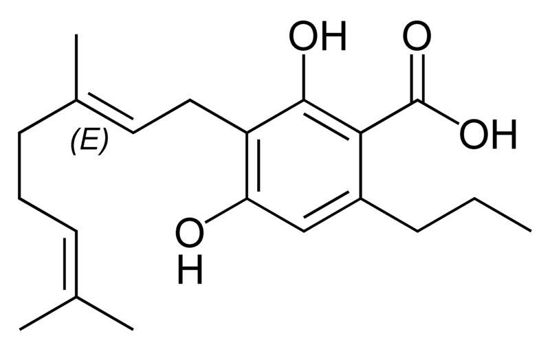 Chemical structure of cannabigerovarinic acid A.