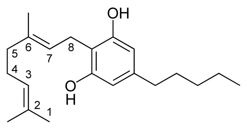 Chemical structure of a CBG-type cannabinoid.