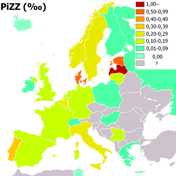 Distribution of PiZZ in Europe.