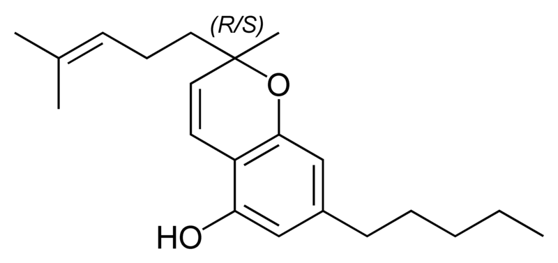 Chemical structure of cannabichromene.