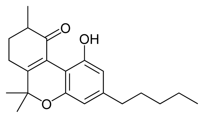 Chemical structure of 10-oxo-delta-6a(10a)-tetrahydrocannabinol.